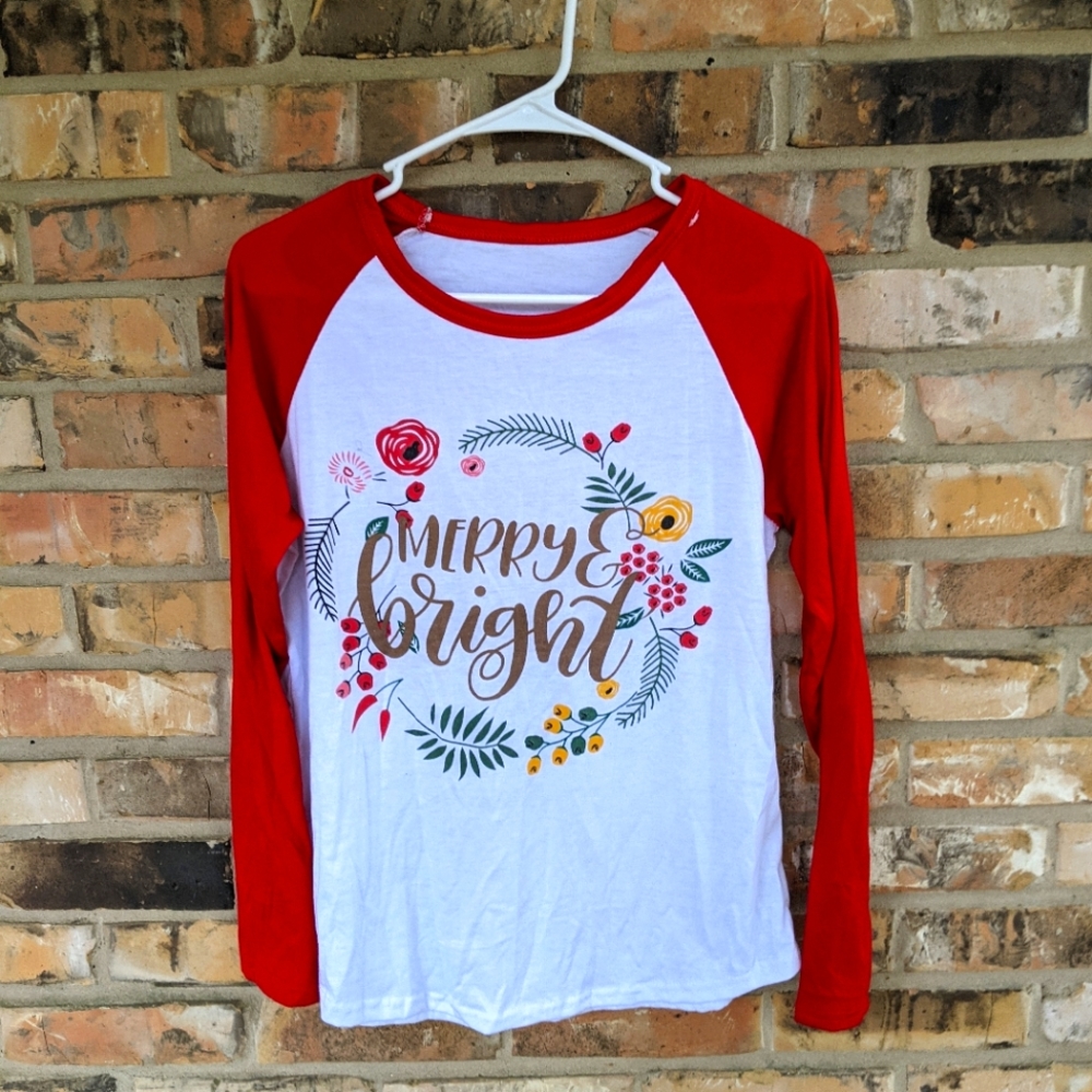 Adult L: "Merry and Bright" Long sleeved T-shirt
